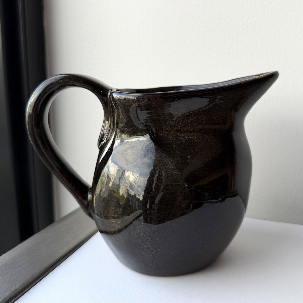 Aletha Soule Studio Earthenware Pottery Pitcher Dark Brown/Black - 5 1/2"